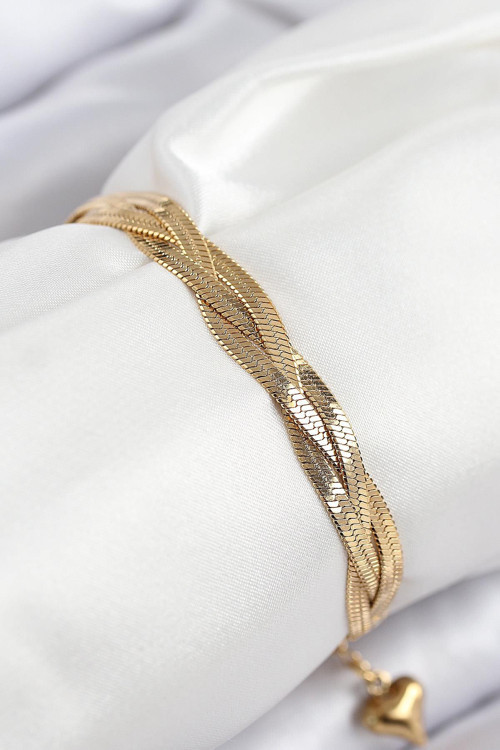 316L Çelik Örgü İtalyan Zincir Model Gold Renk Kadın Bileklik NS0086