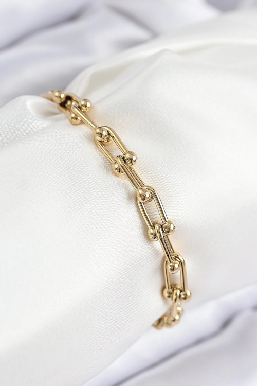 316L Çelik Tifany Zincir Model Gold Renk Kadın Bileklik NS0085