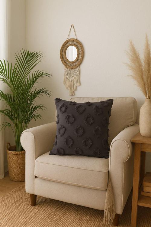 Tüylü Ve Desenli Kırlent Kılıfı - 40X40 Cm Şık Ve Konforlu Dekoratif Yastık