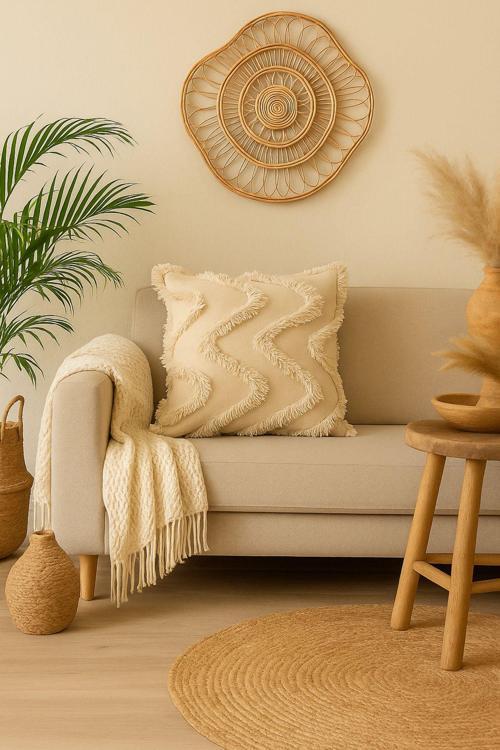 Tüylü Ve Desenli Kırlent - 40X40 Cm Şık Ve Konforlu Dekoratif Yastık