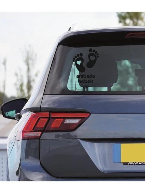 Arabada Bebek Var Kalp Oto Araba Sticker 23CM Sİyah Renk