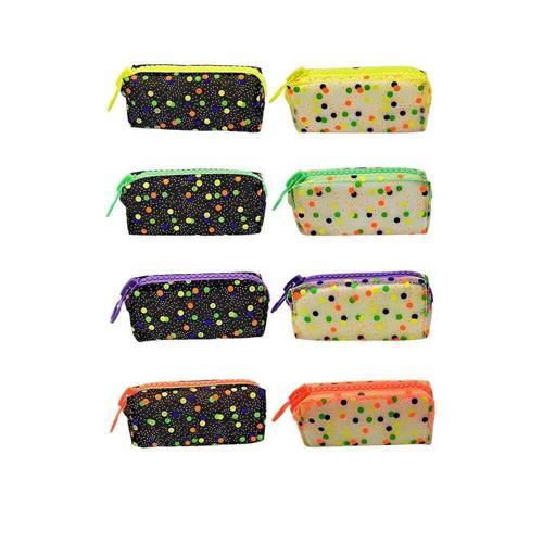 Big Zip Neon Puantiyeli Şeffaf Kalem Kutu UNCS-950