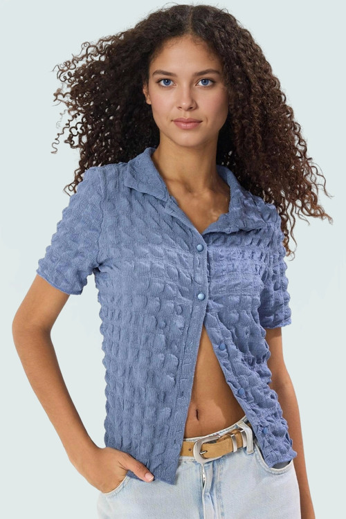 Rahat ve Şık Gofre Örme Bluz Günlük Kombinleriniz İçin Modern Stil Trend Tasarım