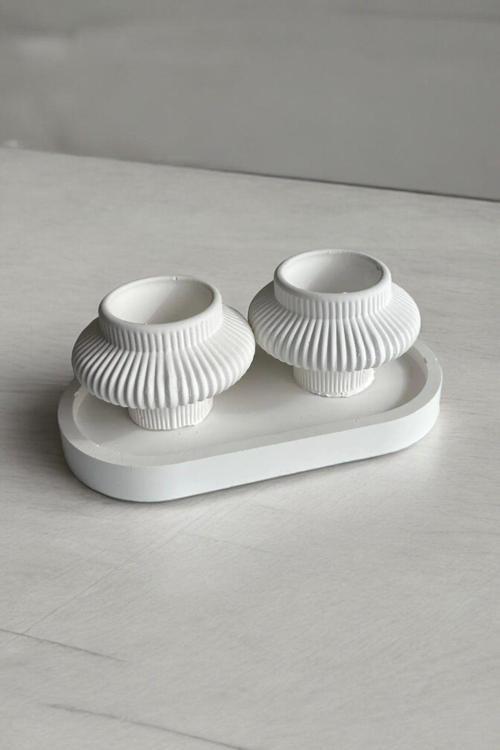 2'li Fiji Mumluk & Şamdan Beyaz-Tabaklı