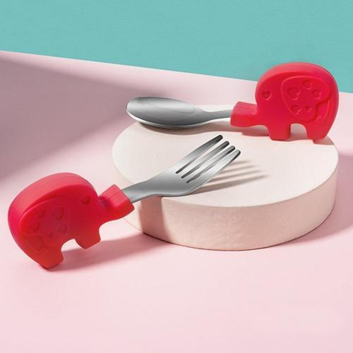 Bebek Filli Yemek Kısa Saplı Çocuk Paslanmaz Çelik Çatal Kaşık Kırmızı