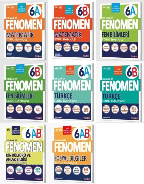 Fenomen Okul 2026 6. Sınıf Matematik + Türkçe + Fen + Sosyal + Din A + B Soru Seti 8 Kitap Güncel Müfredat