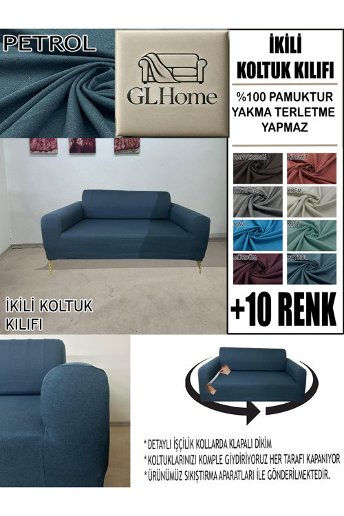%100 Pamuk Fransız Kumaş Çift Kişilik Komple Giydirme 2'Li Kanepe, Bohem, Vb Model Koltuk Kılıfı