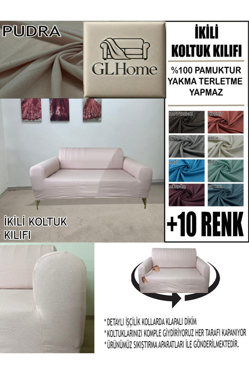 %100 Pamuk Fransız Kumaş Çift Kişilik Komple Giydirme 2'Li Kanepe, Bohem, Vb Model Koltuk Kılıfı
