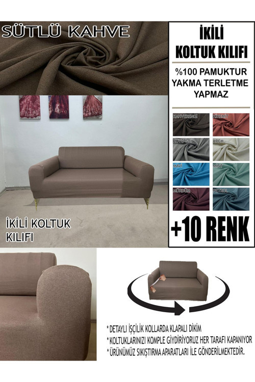 %100 Pamuk Fransız Kumaş Çift Kişilik Komple Giydirme 2'Li Kanepe, Bohem, Vb Model Koltuk Kılıfı