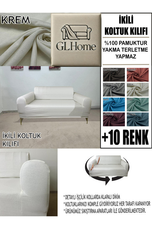 %100 Pamuk Fransız Kumaş Çift Kişilik Komple Giydirme 2'Li Kanepe, Bohem, Vb Model Koltuk Kılıfı
