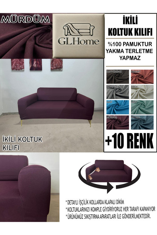 %100 Pamuk Fransız Kumaş Çift Kişilik Komple Giydirme 2'Li Kanepe, Bohem, Vb Model Koltuk Kılıfı