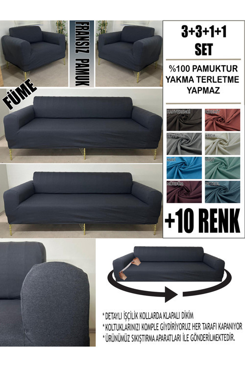 %100 Pamuk Fransız Kumaş 3+3+1+1 Komple Giydirme Kanepe&Çekyat, Bohem, Porto, Vb Model Koltuk Kılıfı