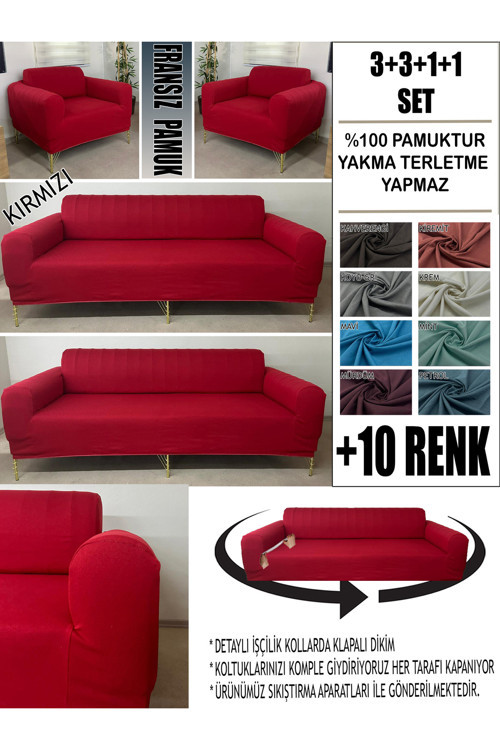 %100 Pamuk Fransız Kumaş 3+3+1+1 Komple Giydirme Kanepe&Çekyat, Bohem, Porto, Vb Model Koltuk Kılıfı