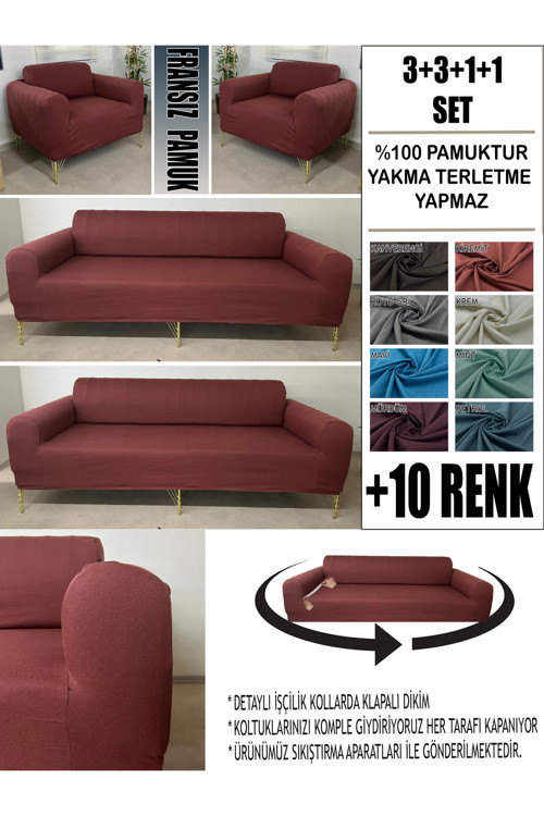 %100 Pamuk Fransız Kumaş 3+3+1+1 Komple Giydirme Kanepe&Çekyat, Bohem, Porto, Vb Model Koltuk Kılıfı