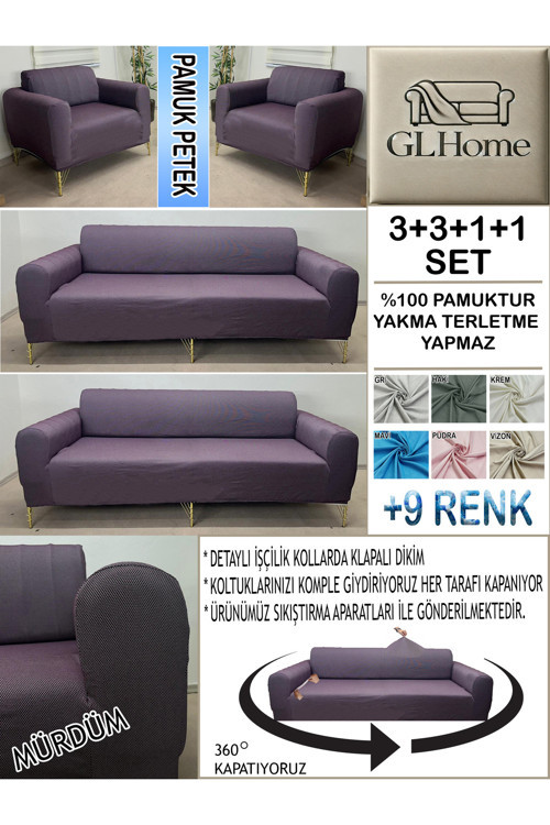 %100 Pamuk Petek Kumaş 3+3+1+1 Komple Giydirme Kanepe&Çekyat, Bohem, Porto, Vb. Model Koltuk Kılıfı