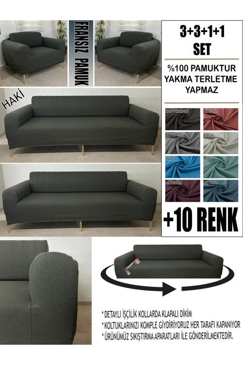 %100 Pamuk Fransız Kumaş 3+3+1+1 Komple Giydirme Kanepe&Çekyat, Bohem, Porto, Vb Model Koltuk Kılıfı