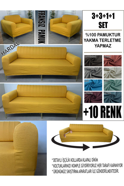 %100 Pamuk Fransız Kumaş 3+3+1+1 Komple Giydirme Kanepe&Çekyat, Bohem, Porto, Vb Model Koltuk Kılıfı