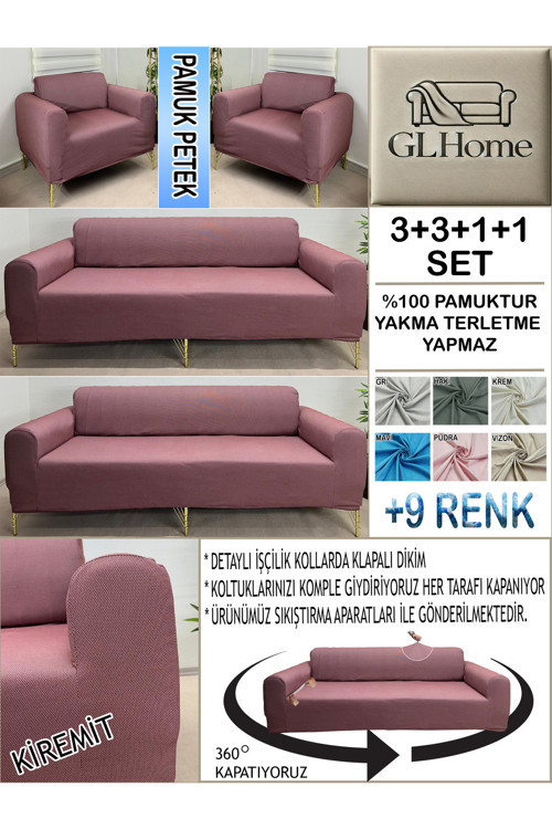 %100 Pamuk Petek Kumaş 3+3+1+1 Komple Giydirme Kanepe&Çekyat, Bohem, Porto, Vb. Model Koltuk Kılıfı