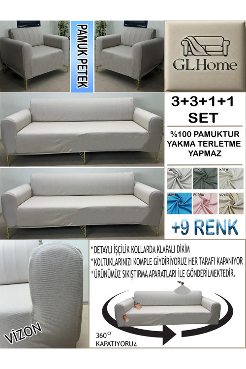 %100 Pamuk Petek Kumaş 3+3+1+1 Komple Giydirme Kanepe&Çekyat, Bohem, Porto, Vb. Model Koltuk Kılıfı