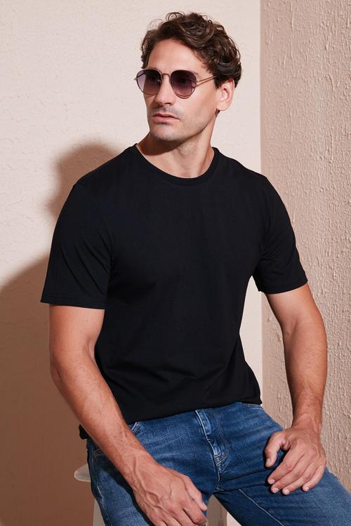 Pamuklu Regular Fit Bisiklet Yaka Erkek T Shirt 59020204 SİYAH