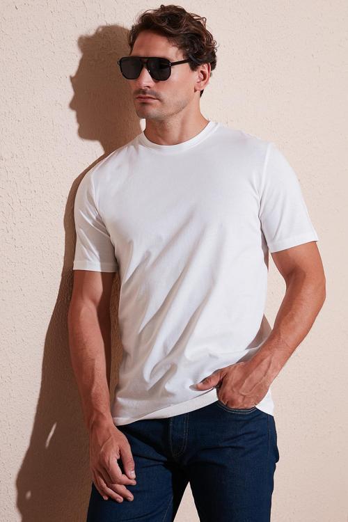 Pamuklu Regular Fit Bisiklet Yaka Erkek T Shirt 59020204 EKRU