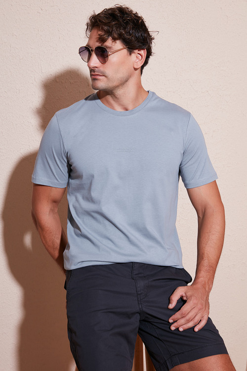 Pamuklu Baskılı Regular Fit Bisiklet Yaka Erkek T Shirt 59020205 AÇIK GRİ