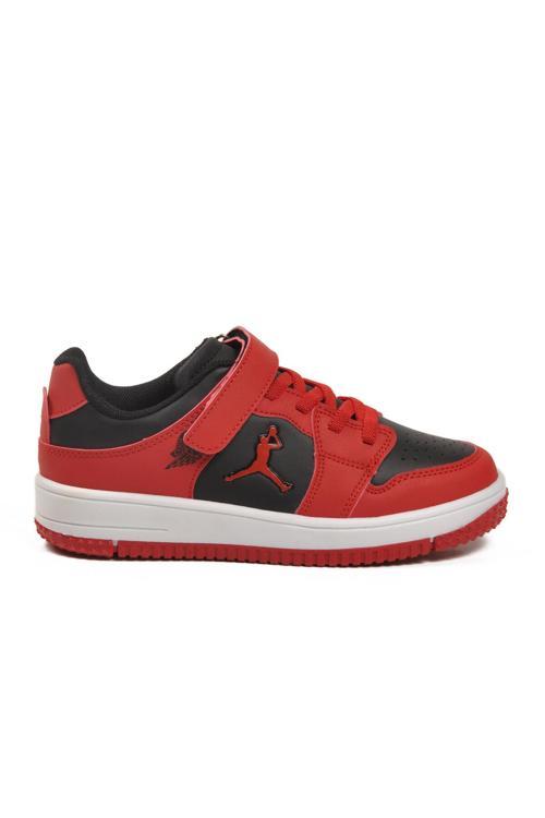 Kırmızı Siyah Cırtlı Erkek Çocuk Sneaker Haykat Kısa F