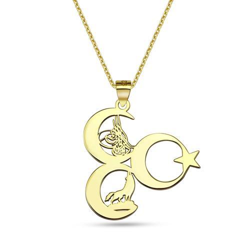 3 Hilal Tuğra Kurt Ayyıldız Kolye - Altın