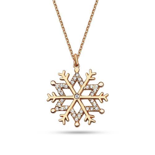 Yeni Taşlı Kar Tanesi Gümüş Kolye - Rose