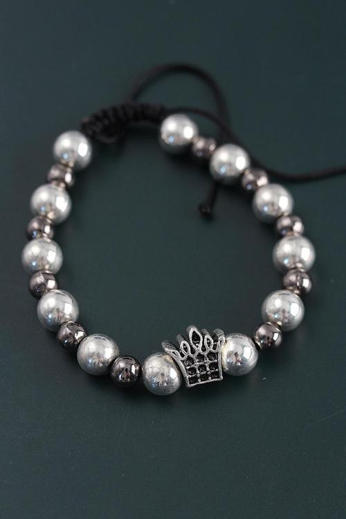 Bakımlı Erkek için Kral Tacı Stil Füme Silver Asansörlü Doğal Taş Bileklik