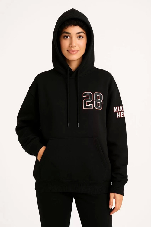 Kadın Üç İplik Kapüşonlu Ön ve Arka Baskılı SweatShirt hoodie - Siyah