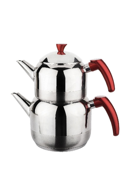 Kırmızı Athena Orta Boy Paslanmaz Çelik Çaydanlık Takımı 1100/1900 Ml