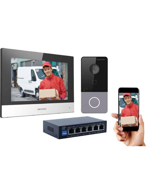 Villa Tipi Ip Görüntülü Diafon Kapı Seti ( Dış Zil Butonu 7 İnç İç Ortam Dokunmatik Ekran )