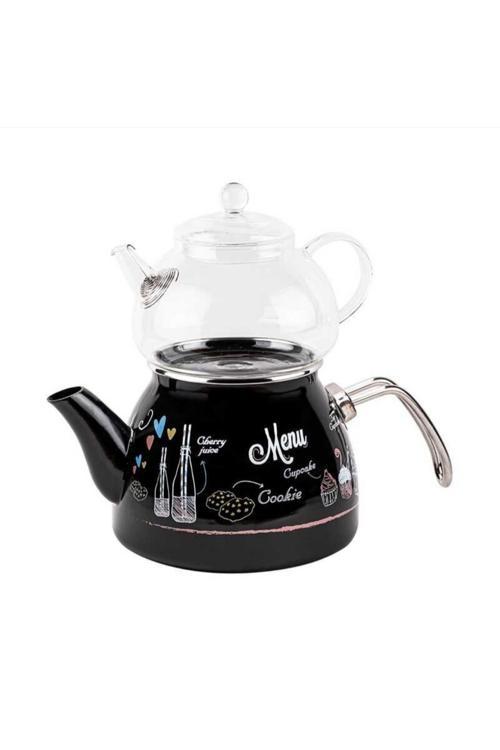 Love Menu Cam Demlikli Emaye Çaydanlık Takımı 980Ml/2200Ml