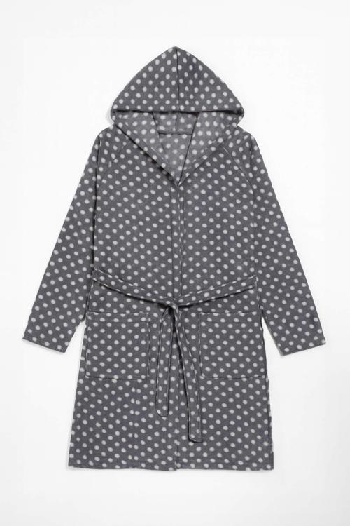 Kadın Kapüşonlu Puantiyeli Polar Sabahlık