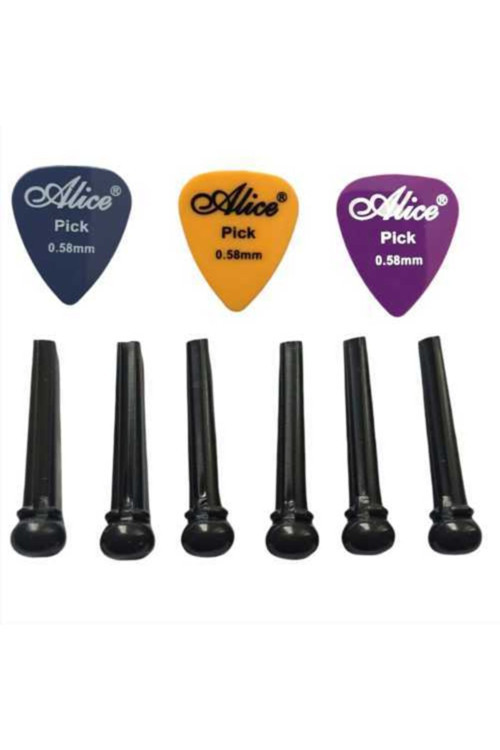 Akustik Eşik Pimi Endpin Set 6'Lı Akustik Gitar Köprü Pimi + 3 Pena