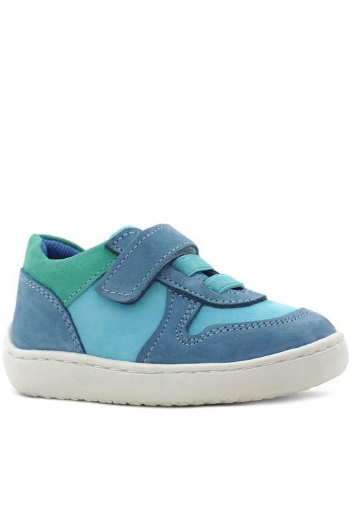 Bob Hakiki Deri Mavi Yeşil Barefoot Cırtlı Lastikli Bebek Sneaker Ayakkabı