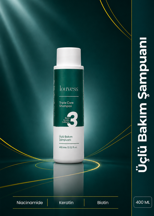Üçlü Bakım Şampuanı ( Biotin, Keratin ve Kafein İle Güçlendirilmiş Saç Bakım Şampuanı 400 ML )
