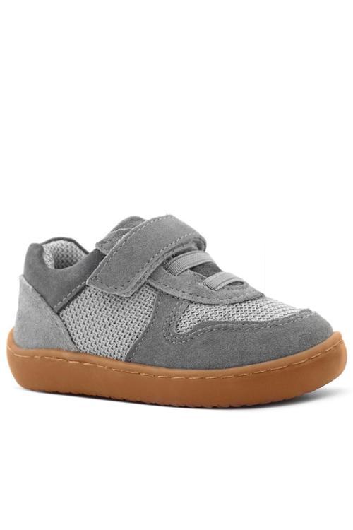 Bob Hakiki Deri Gri Barefoot Cırtlı Lastikli Bebek Sneaker Ayakkabı