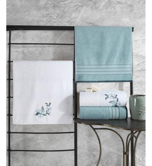 Colorful (Banyo Havlusu Büyük Boy) 4 Parça Hamam Havlu Seti-Mint Beyaz