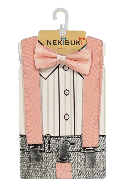Somon Pembe 1-9 Yaş Pantolon Askı Papyon Seti