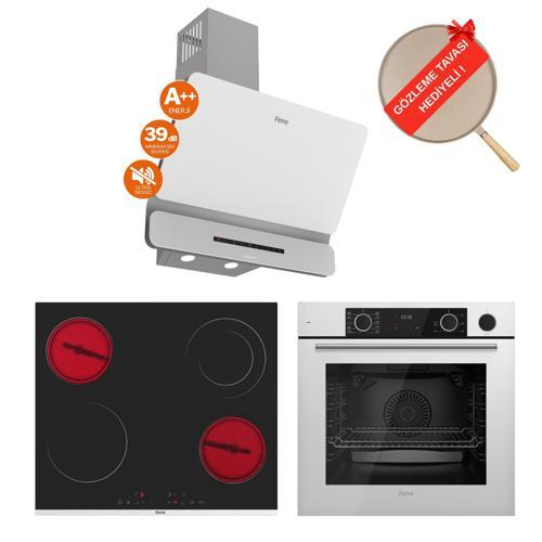 FryArt& Buharlı Noverra Sessiz Davlumbaz Elektrikli Beyaz Ank. Set (D081-SA + MS263 + XE64CB)