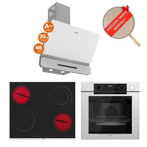 FryArt&Buharlı Ravento Sessiz Davlumbaz Elektrikli Beyaz Ank. Set (D081-SA + MS263 + QEP64CB)