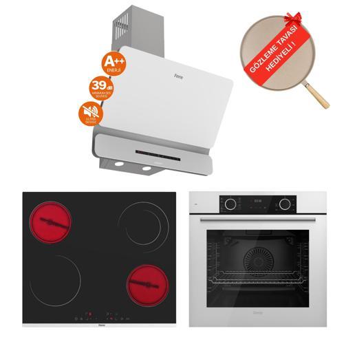 FryArt&FlowArt Trivona Sessiz Davlumbaz Elektrikli Beyaz Ank. Set (D081-SA + MS263 + XE63CB)