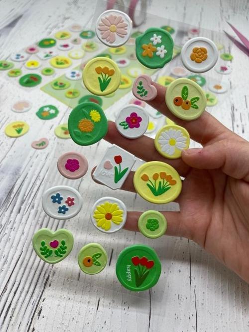 3D Kabartmalı 18 Adet Yeşil Paket Mühür Desenli Sticker / Etiket / Çıkartma