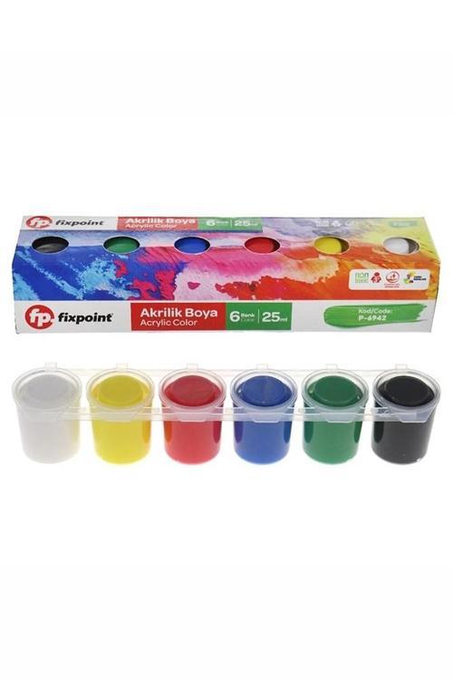 Akrilik Boya 6 Renk 1 Adet Fixpoint 25 ml 6 lı Akrilik Boya Resim Dersi Tuval Ahşap Taş Boya Seti