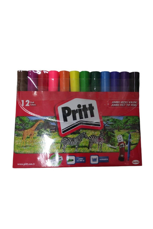 Keçeli Boya Kalemi Jumbo Yuvarlak Uç 12 Renk Jumbo Keçeli Boya