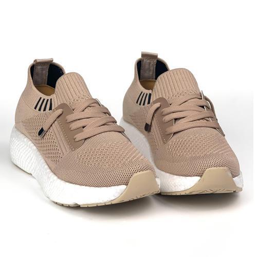 Kadın Bej Triko Günlük Rahat Ortopedik Terletmeyen Spor Sneaker Ayakkabı