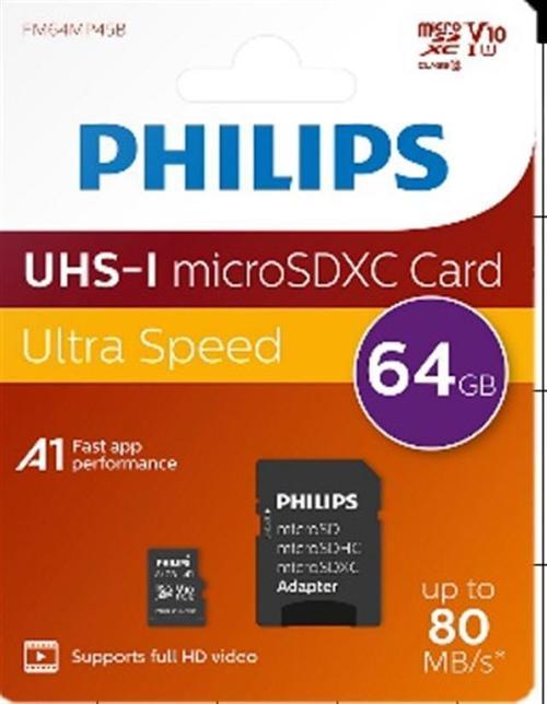 Philips FM64MP45B/00 64GB Class10 UHS-I U1 TF Adaptörlü Micro SDXC Hafıza Kartı (2818)