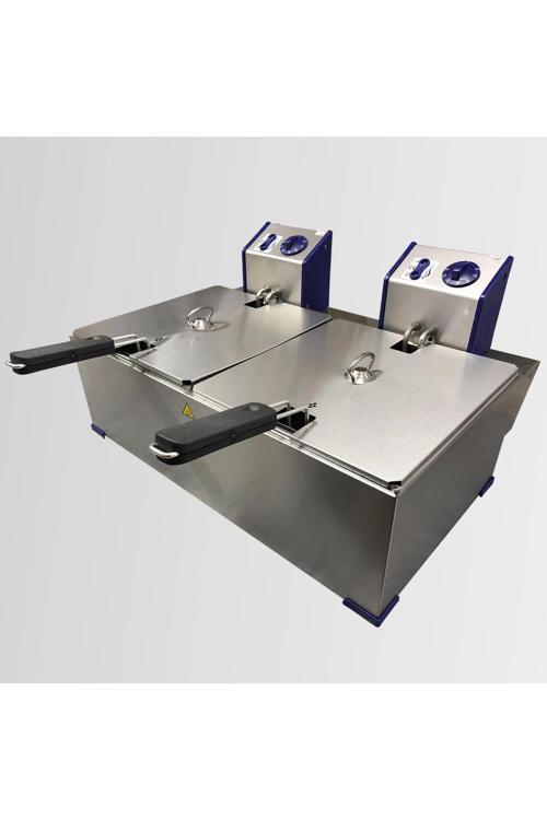 Elektrikli 2X2500 Watt 8+8 Litre 2/3 + 2/3 Çift Gastronom Küvetli Fritöz